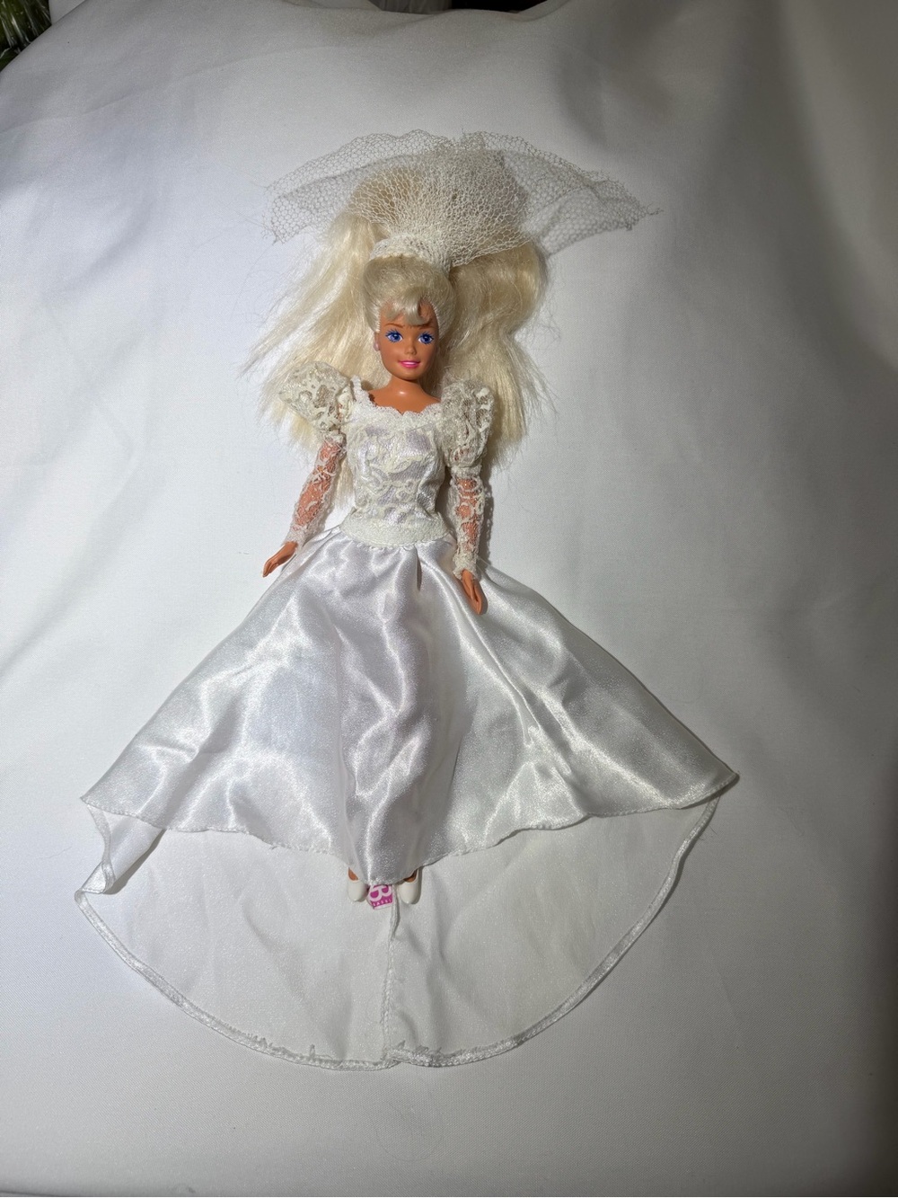 Mattel Blonde Barbie Doll in White Wedding Gown
